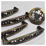 Set of 6 Vintage Bronze Metal Flower Knobs and Drawer Pull Handles