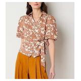 Worthington Puff Slv Wrp Top RUST PAISLEY Size: SMALL