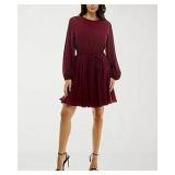 Premier Amour Long Sleeve Fit + Flare Dress - WINE Size: 12