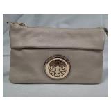 Faux Leather beige 3 compartment / pocket Clutch / purse / handbag