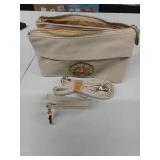 Faux Leather beige 3 compartment / pocket Clutch / purse / handbag