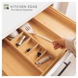 KitchenEdge Adjustable Kitchen Drawer Organizer for Utensils and Junk, Food-Safe Contract Grade with 100% Sustainable Wood, Non-Slip, Expandable from 19 to 33 Inches Wide - Natural Bamboo