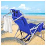 Yestomo Beach Chair with Backpack Straps, Heavy Duty Backpack Beach Chairs for Adults with 4 Positions, Lay Flat Beach Chair with Large Cooler Pouch, Support to 350LBS