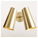 Elegant Articulating Mid-Century Modern Metal Double Sconce, Multi-Color Available, Streamlined Design Metal Wall Light for Living Room, Lounge Room, Sitting Room (Brass Pole with Brass) - Retail: $12