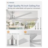 ZMISHIBO 96 Inch Industrial DC Motor Ceiling Fan, Large Ceiling Fan with 8 Reversible Blades, 3 Downrods, 6-Speed Remote Control, Home or Commercial Ceiling Fans for Porch/Garage/Shop, Nickel - Retail