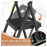 HBTower 3 Step Ladder, Folding Step Stool with Wide Anti-Slip Pedal, Sturdy Steel Ladder, Convenient Handrail, Lightweight, Portable Steel Step Stool