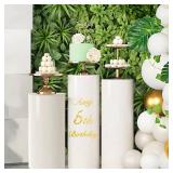 Pohoudy Cylinder Stands for Party - 3pcs White Pedestal Stand(with Storage Bag), Cilindros Para Fiestas Redondos Blancos, Round Display Plinth Cake Tables for Parties Birthday Wedding - Retail: $152.2