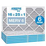 Aerostar 16x25x1 MERV 6 Pleated Air Filter, AC Furnace Air Filter, 6 Pack (Actual Size: 15 3/4"x 24 3/4" x 3/4")