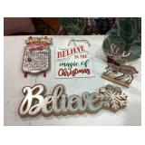 Days Until Christmas Sleigh, Believe in the Magic of Christmas Wall Plaque, Believe Wooden Wall Decor, Green Tassel Tree 16 In, and Believe Reindeer Table Topper