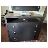 Commercial Duty Wooden Three Drawer Dresser with Storage Console Shelf - Espresso (MAY HAVE TV MOUNT HOLES ON SURFACE)