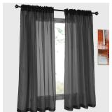 DONREN 2 Panels Solid Color Black Sheer Curtains Elegant Rod Pocket Window Voile Panels Drapes for Bedroom Living Room (52X54 Inches)