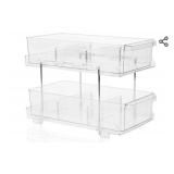 Masirs 2-Tier Clear Pull-Out Drawer Organizer - Sleek, Compact & Sturdy Makeup and Closet Organizer - Easy Assembly Kitchen Storage Solution, Ideal for Makeup, Tools, Medication & Snacks