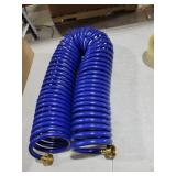 BESITER Coil Hose 50 ft, EVA Recoil Garden Hose Brass Connector, Coiled Watering Hose, Lightweight Flexible hoses, and Includes 10 Patterns Spray Nozzle for Outdoors Lawn Watering, Car Washing Blue