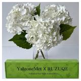 YalzoneMet 3 PCS White Hydrangea Artificial Flowers 21 inchs Real Touch Faux Hydrangea Flowers for Wedding Tables Centerpieces Fake Flowers for Party Home Kitchen Decor