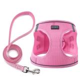 BOOMIBOO Dog Harness with Leash Set, No Pull Adjustable Reflective Step-in Puppy Pet Vest Harnesses for Small Medium Large Dogs and Cats,Pink L