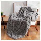 Cozy Bliss Faux Fur Throw Blanket for Couch, Cozy Soft Plush Thick Winter Blanket for Sofa Bedroom Living Room, 50 * 60 Inches Grey