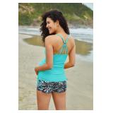 Maternity Athletic 2 Piece Bathing Suits with Tank Top with Boyshorts Lake Blue Solid L