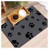 18"x30" Dog Food Mat-Absorbent Dog Mat for Food and Water, No Stains Quick Dry Cat Dog Food Bowl Mat Non Skid Dog Feeding Mat with Footprints for Messy Drinkers,Dark Grey