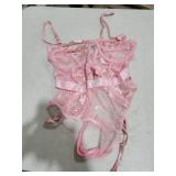 Kaei&Shi Teddy Lingerie for Women,Underwire Floral Embroidered Strappy Lingerie Garter Set,Sexy One Piece Sheer Lace Bodysuit Boudoir Petite Light Pink Small