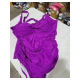 Aqua Eve Women Plus Size Swimsuits One Piece Tummy Control Bathing Suits Retro Scalloped Twist Front Swimwear Purple 24W