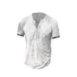 Mens Distressed Henley Shirts Retro Short Sleeve V Neck Tee Shirts Casual Button Down Washed T-Shirts for Men