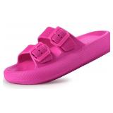 Weweya Double Buckle Slides for Women Pillow Slippers Hot Pink Cushioned Foam Slides Sandals Hot Pink Women Size 5.5 6 6.5