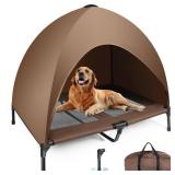 Elevated Dog Bed, Raised Outdoor Dog Bed with Canopy, Portable Pet Bed Cot with Anti-Slip Feet, Cooling Dog Tent Bed for Large Dogs Camping,Indoor & Outdoor