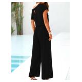 KIRUNDO Black Jumpsuit for Women Casual Summer Loose One Piece Outfits Off Shoulder Wide Leg Jumpsuit Overalls Stretchy Long Pant Rompers with Pockets 2024(Black, Medium)