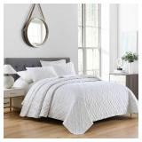 HORIMOTE HOME Quilt Set King Size White, Classic Geometric Diamond Stitched Pattern, Ultra Soft Microfiber Lightweight Bedding Set Bedspread Coverlet for All Season (1 Quilt and 2 Pillow Shams)