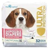 Paw Inspired Disposable Dog Diapers Female| Puppy Doggie Cat Pet Diapers |Diapers for Dogs in Heat Period Diapers that Stay on Senior Excitable Urination or Incontinence (Medium 32 Count)