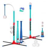 3-in-1 Baseball Set Kids Toy: Hanging Hitting Tee Ball Set for Toddlers + Youth with Auto Ball Launcher 6 balls 2 Bats Outdoor&Indoor Sports Toy Birthday Gifts for 3 4 5 6 7 8 8-12 years old Boys Girl