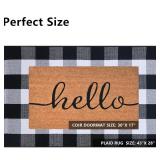 Front Door Mat Combo Set, Hello 100% Coco Coir Welcome Doormat + 28" x 43" Layered Buffalo Black and White Plaid Rug, Fall Thanksgiving Front Porch Entryway Decor Indoor Outdoor Floor Mats