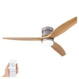 BOOMJOY 52" Low Profile Flush Mount Ceiling Fans with Lights and Remote Control Modern Living room Bedroom Indoor Outdoor Farmhouse Patios Garage Unique Industrial LED Wood 3 Blade DC Motor - Retail: 