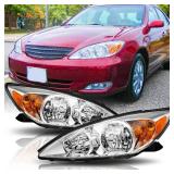 ISHARINGAUTOPARTS Headlight Assembly Compatible with 2002 2003 2004 Pre-facelift Camry (Only Fits LE/XLE) not fit Solora Models Chrome Housing Amber Reflector Clear Lens - Retail: $90.81