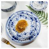 LE POTOCIO Fine Bone China Dinnerware Set for 4, 12-Piece Blue and White Porcelain Dinnerware Set, Dinner Plates and Salad/Dessert Plate Set with Bowls Service for 4 (12, Blue) - Retail: $127.56