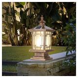 PTOUG LED Solar Post Light Outdoor, Aluminum Fence Post Cap Lamp Remote Control Dimmable Pillar Lights Solar IP65 Waterproof Column Light, 15.7" X 7.3" Pillar Pedestal Lantern for Garden Yard - Retail