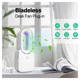 CONBOLA Desk Fan, Bladeless Fan 11.8 inch Small Personal Cooling Fan with 5 Colors LED Light, Touch Control, Quiet Table Fan for Bedroom, Home, Office