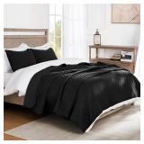 Exclusivo Mezcla Ultrasonic Reversible King Size Quilt Bedding Set with Pillow Shams, Lightweight Quilts King Size, Soft Bedspreads Bed Coverlets for All Seasons - (Black, 104"x96")