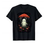 Halloween Cottagecore Ghost Mushroom Spooky T-Shirt, Grey, Size Small