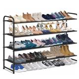 KIMBORA 4 Tier Long Floor Shoe Rack - Wide Storage Organizer for 30 Pairs - Stackable for Bedroom and Closet (Black)