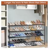 KIMBORA 4 Tier Long Floor Shoe Rack - Wide Storage Organizer for 30 Pairs - Stackable for Bedroom and Closet (Black)