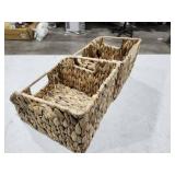 StorageWorks Pantry Baskets for Organizing, Wicker Baskets with Built-in Handles, Handwoven Wicker Storage Baskets, Water Hyacinth for Shelves, 2 Pack