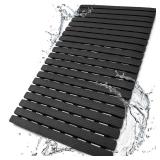 BEMISO Shower Mat Non Slip Bathtub Mat with Suction Cups and Drain Holes 27.5 x15.7 Inch Bath Mat for Tub & Shower.Easy Dry,Easy to Cut,Eco-Friendly (Black, 27.5 X 15.7 Inch)