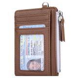 Teskyer Slim Minimalist Wallet, RFID Blocking Credit Card Holder Leather Wallet with Zipper Pocket for Men Women - Lichee Coffee