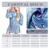 Jeyiour 6 Pcs Disco Women Costume Outfit 70s Sequin Scarf Dress and Accessories Jewelry for Birthday Dance Party (Blue Purple,Large)