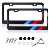 2 PCS Matte License Plate Frames for BMW Aluminum Alloy 3 Color License Plate Cover Holder fits for All BMW License Plates Sports Logo Universal License Plate Covers for Front and Rear Car Tags