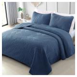 Ultrasonic Twin Quilt Bedding Set, Lightweight Navy Blue Bedspreads Soft Modern Geometric Coverlet Set for All Seasons (1 Quilt and 1 Pillow Sham)