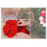 3pcs Red Velvet Ribbon Xmas Bows, 26"x12"