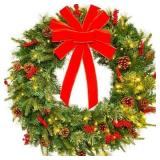 24in Pre-Lit Battery Powered Christmas Wreath