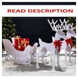 $90 BCP 3-Pc 4ft Deer & Sleigh Set - White